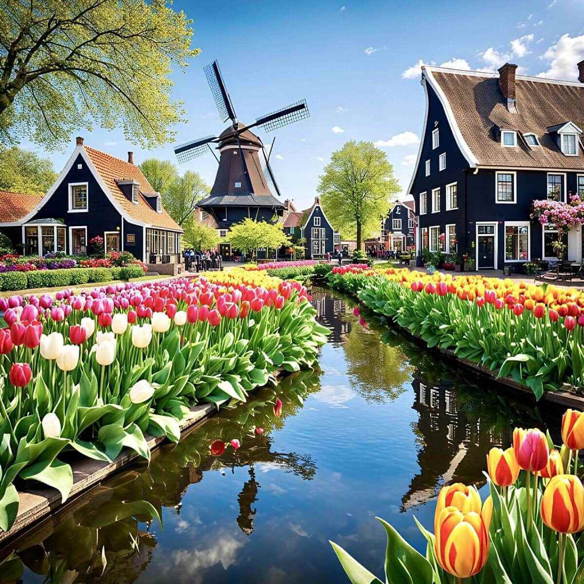 Nederlands kanaal met bloemen